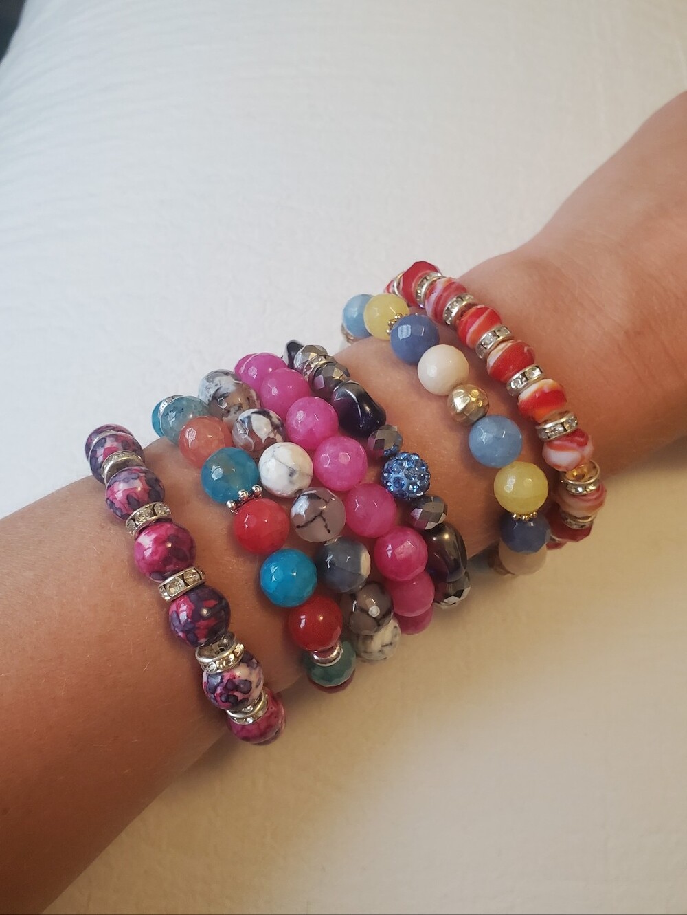 Colorful Multi-Bead Stretch Bracelet Set - Bubblegum, Candy Colours